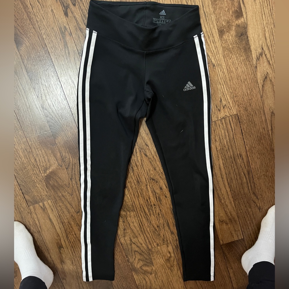 Adidas climalite leggings with side stripes. Full length. Size XS.
